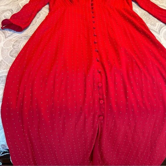 J.Crew Drapey Puff Sleeve Ruffled Red White Polka Dot Maxi Dress - Picture 5 of 6